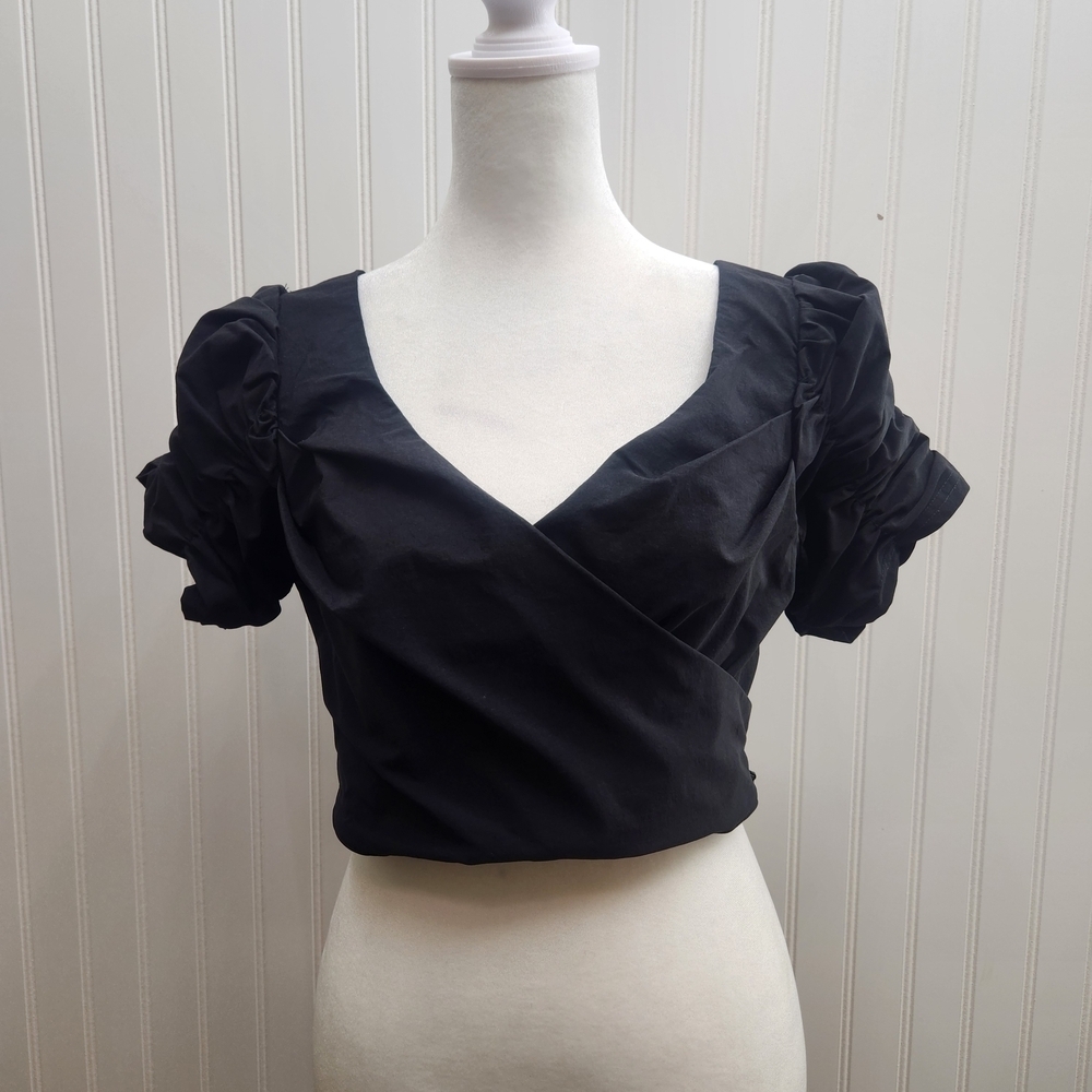 Hot & Delicious Black Puff Sleeve Blouse Size M